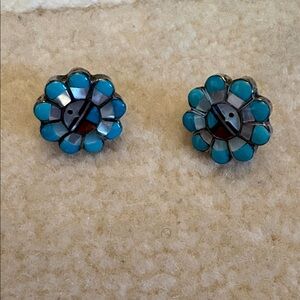 Zuni tribe stud earrings new in pouch from Dennis June gallery in Scottsdale AZ
